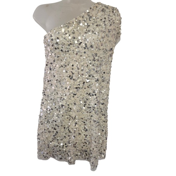 Arden B Dresses & Skirts - ARDEN B Sequin One Shoulder Mini Dress White Sparkle Party Cocktail Size L